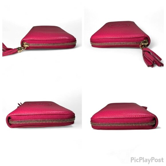 GUCCI Pebbled Leather Soho Zip Around Interlocking G Logo Long Wallet - Pink - Picture 9 of 16